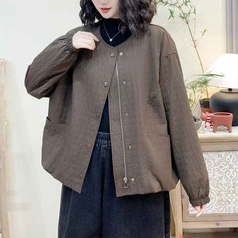 2025春季新品时尚防风园领拉链开衫小风衣时尚百搭休闲户外装