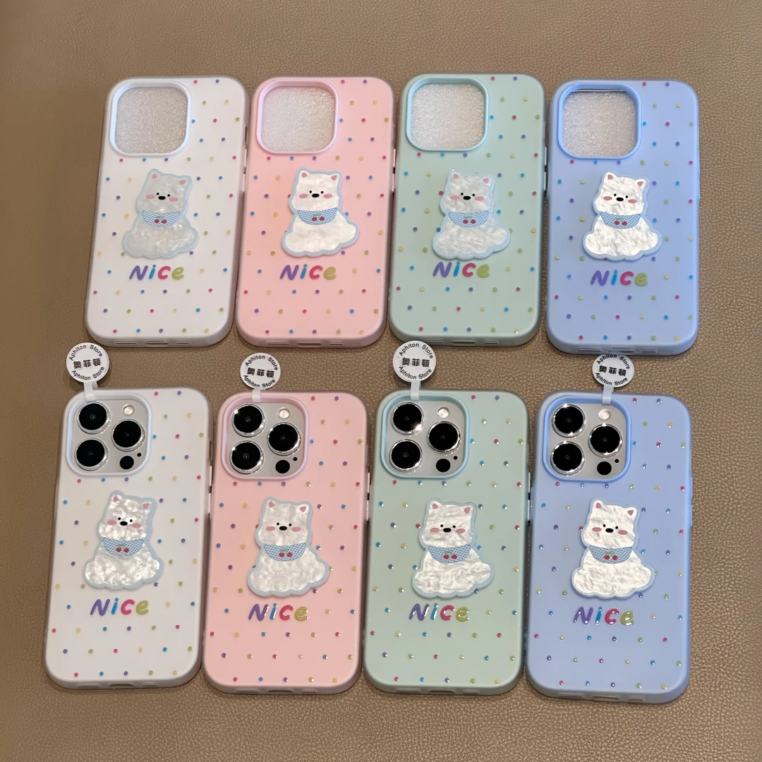 SMBLCE彩色英文西高地贴件适用iPhone16肤感果冻15手机壳13苹果14