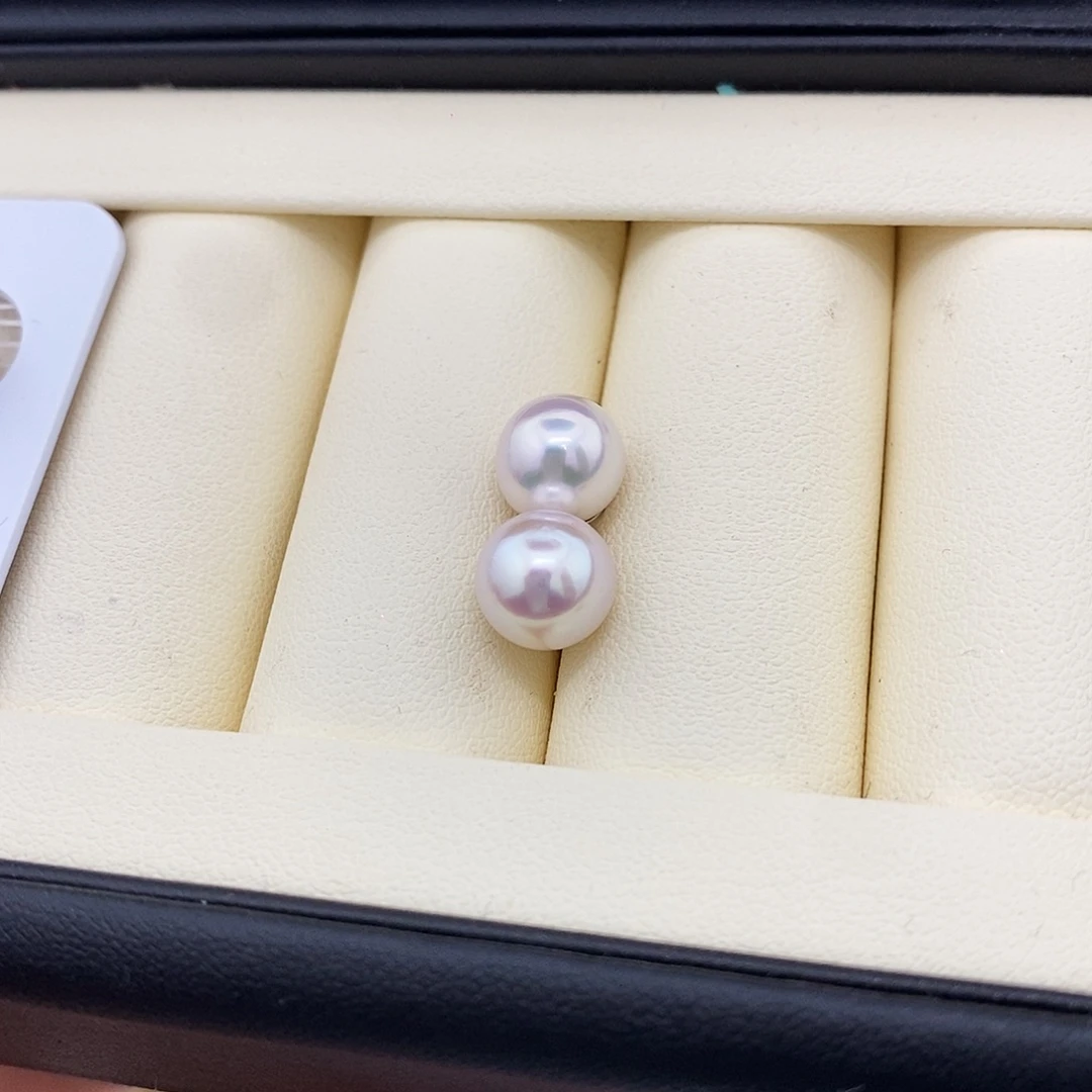 银S925镶嵌海水珍珠耳饰8-8.5mmAkoya对珠（无鉴赏）