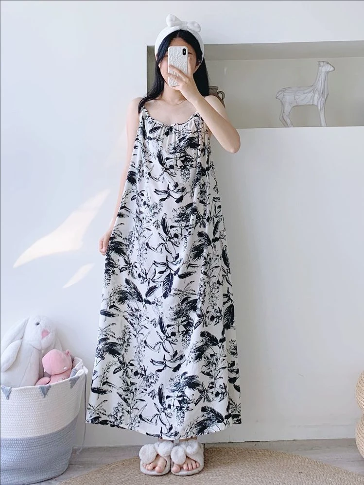 无袖吊带绵绸睡裙加大码加长夏薄款超长宽松胖mm200斤睡衣连衣裙