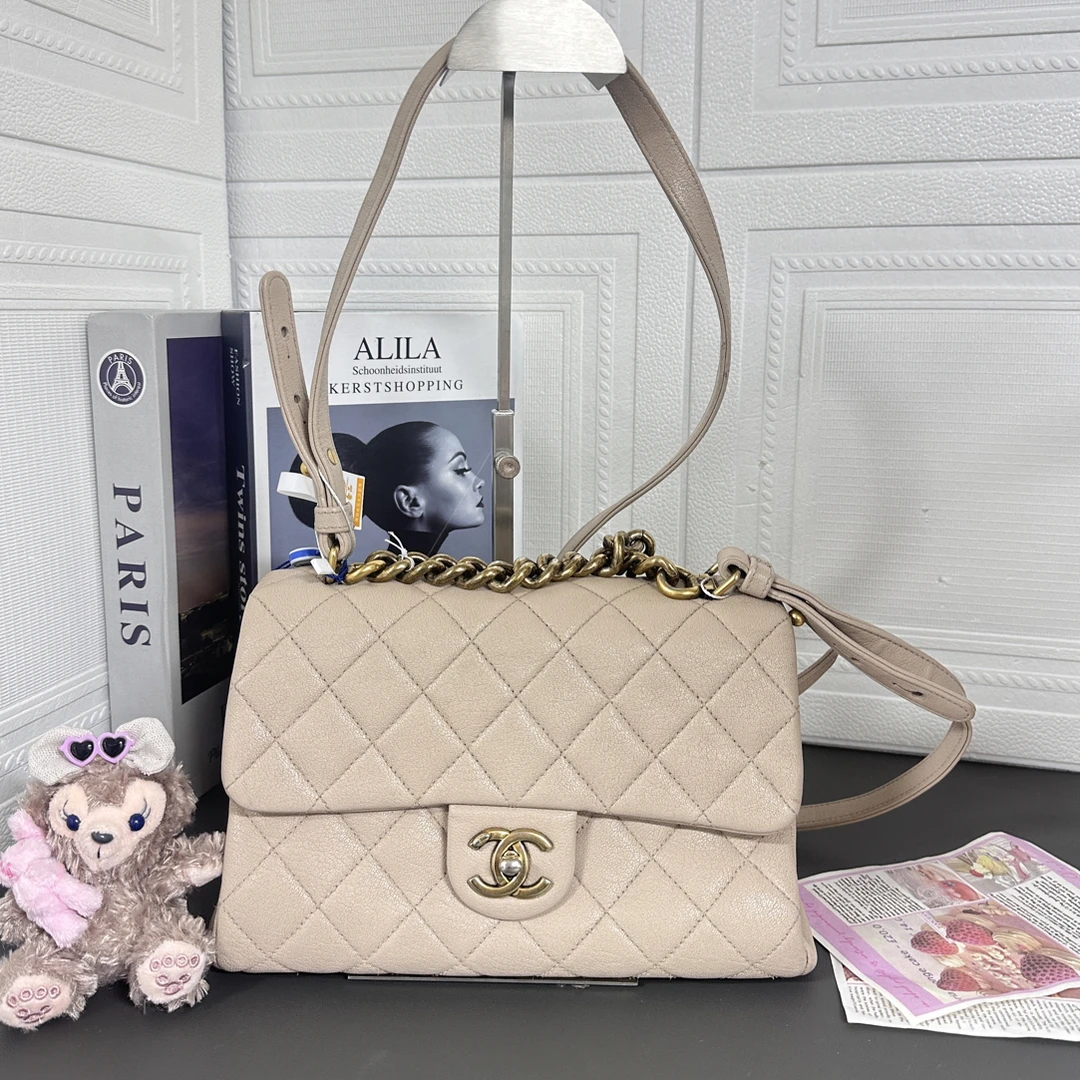95新 Chanel/香奈儿 奶茶色手拎斜挎包