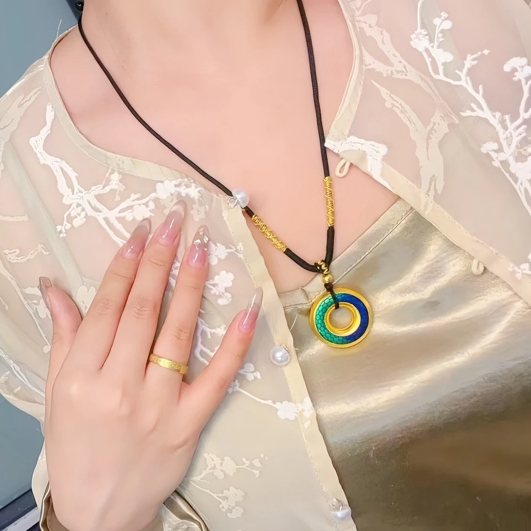 吊坠足银 灵蛇平安扣 珐琅彩龙环龙纹 龙鳞吊坠时尚挂坠