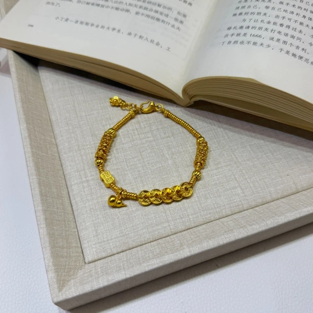 铜合金手链 【有间饰品diy】 新中式国潮风 五帝钱葫芦手链可调节