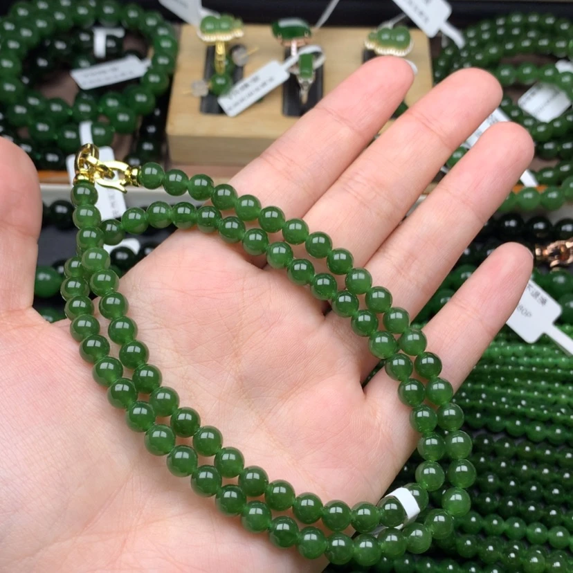 【闪购商品】颈饰未镶嵌和田玉（碧玉）6m锁骨链辣绿无黑