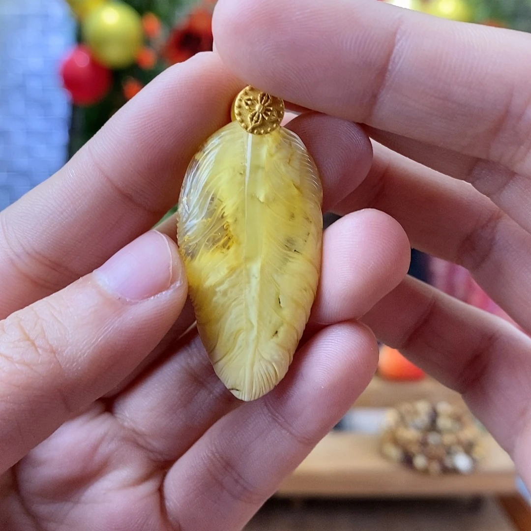 蜜蜡裸石银S925镶嵌蜜蜡吊坠