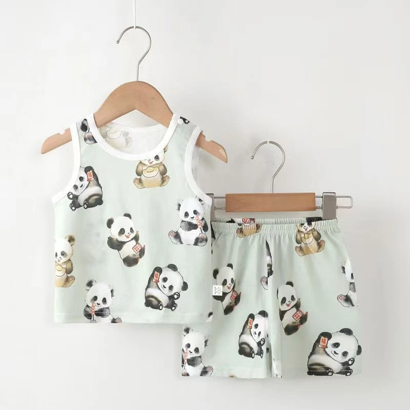 婴儿夏季背心套装纯棉无骨薄款男女宝宝分体套装短裤小童衣服夏天