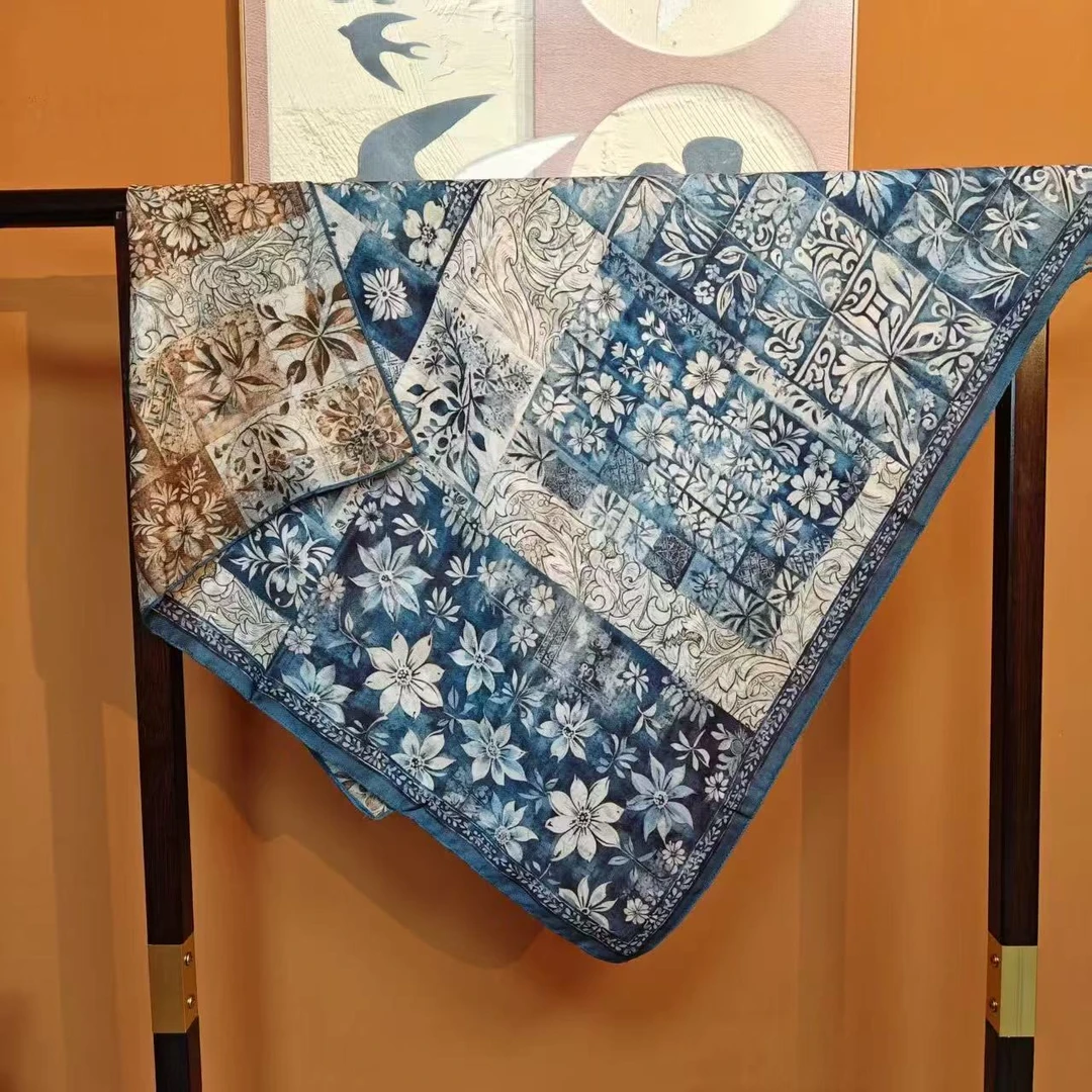 【青花】85*85丝毛优雅丝毛温暖国风高端丝巾