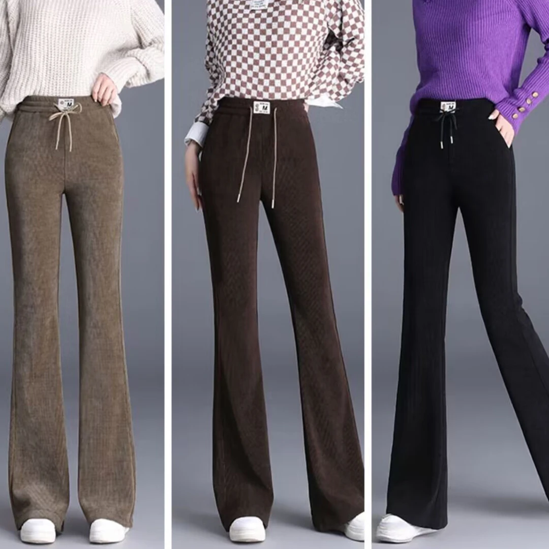 欧棉绒微喇裤春秋薄款不加绒外穿松紧高腰显瘦中老年微喇裤女裤