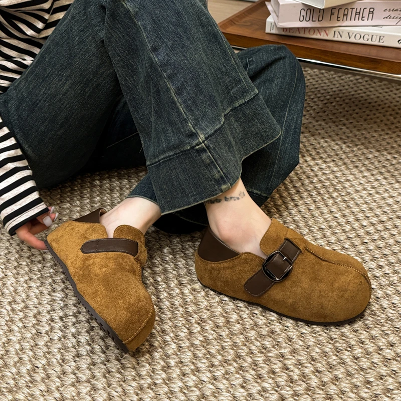 两穿内增高全包勃肯鞋女2025秋冬加绒厚底一脚蹬乐福鞋博肯鞋子