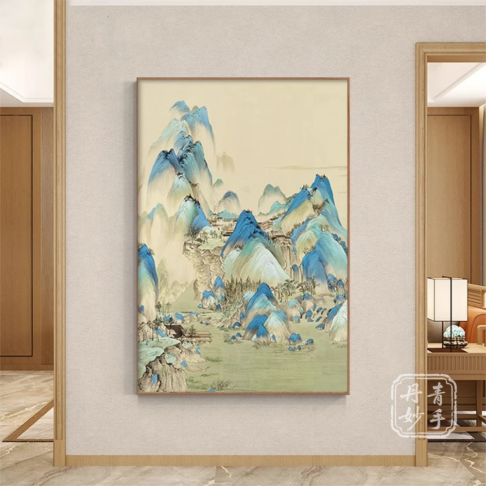 新中式千里江山入户玄关装饰画走廊尽头过道挂画山水国画风景壁画