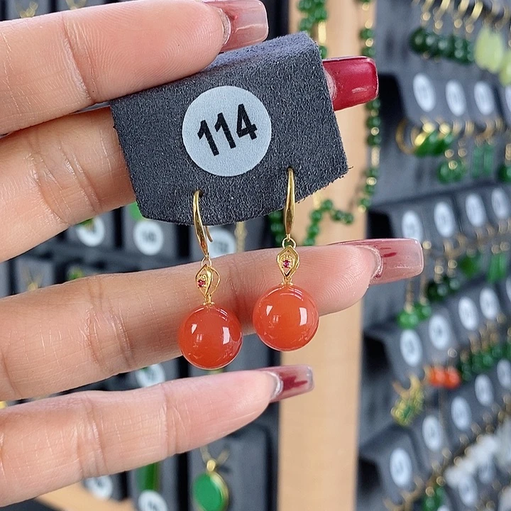 南红玛瑙耳饰18K金镶嵌