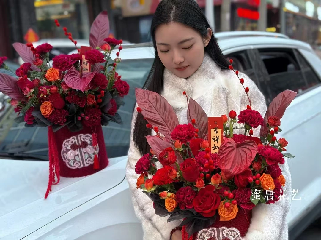 防水中式抱抱桶DIY开业乔迁插花桶情人节母亲节年宵花防水鲜花桶