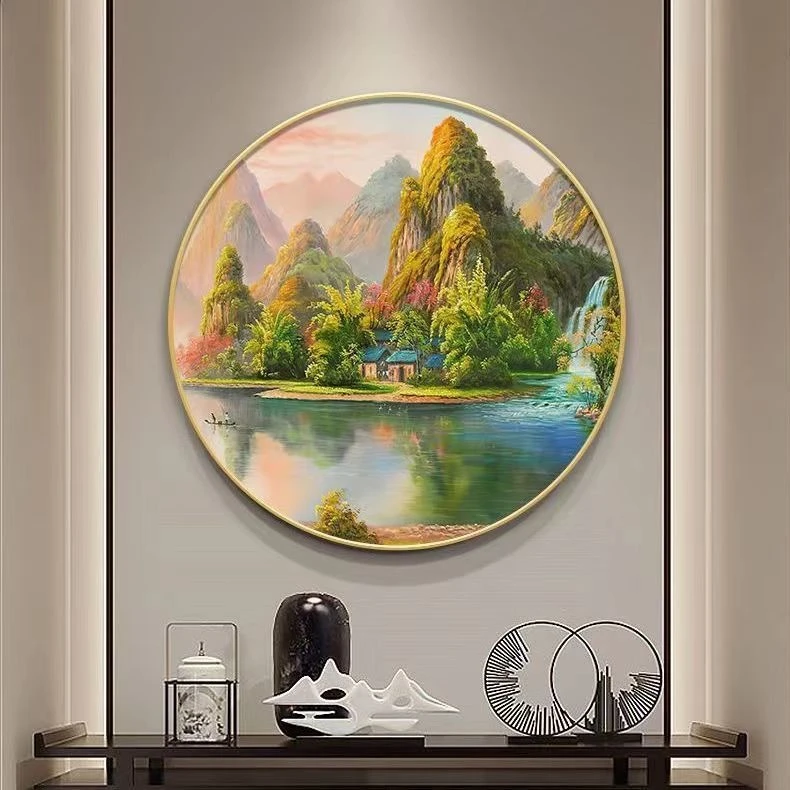 聚宝盆高档玄关装饰画客厅餐厅风景山水画挂画走廊中式大气壁画