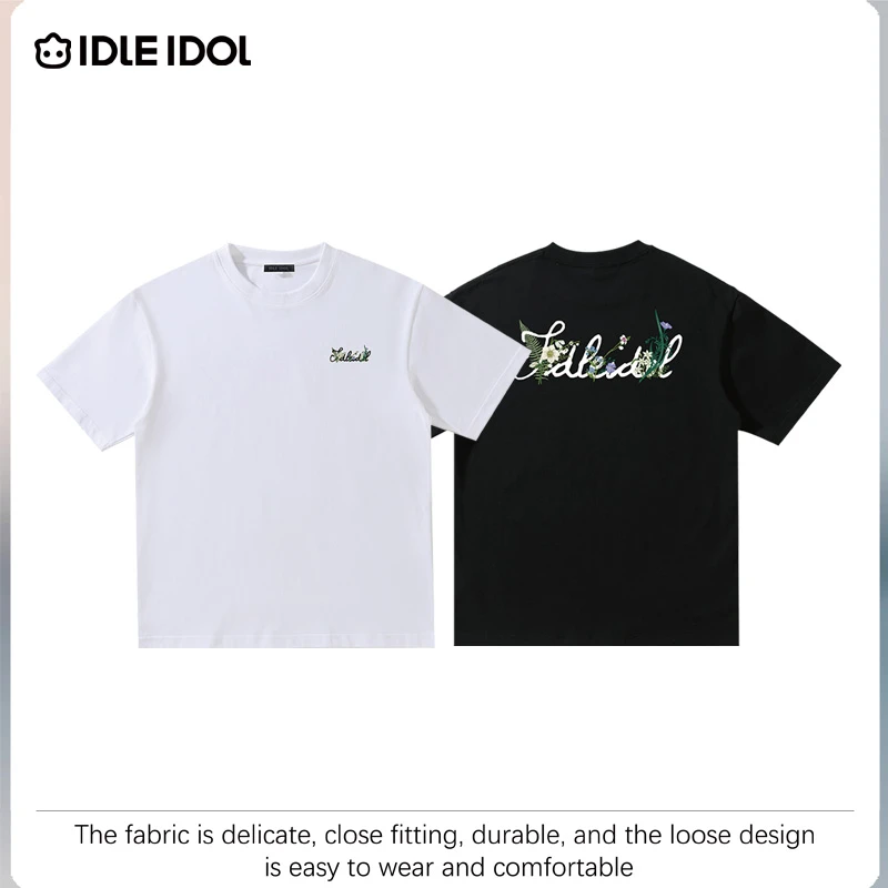 IDLE IDOL夏季新款字母花卉时尚轻奢休闲百搭情侣款圆领宽松短袖