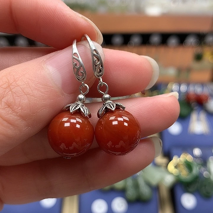 玛瑙/玉髓银S925镶嵌耳环12左右