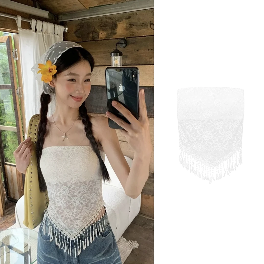 无袖背心女夏外穿法式设计感修身蕾丝抹胸上衣C  8685#