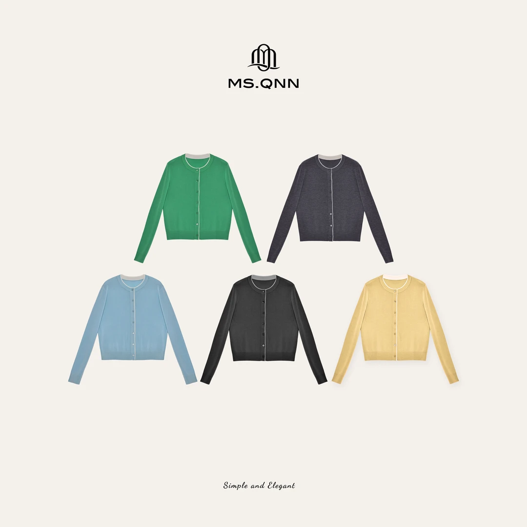 Ms.Qnn“你好色彩”系列100新澳精纺小香圆领针织开衫 39T1126 Q姐