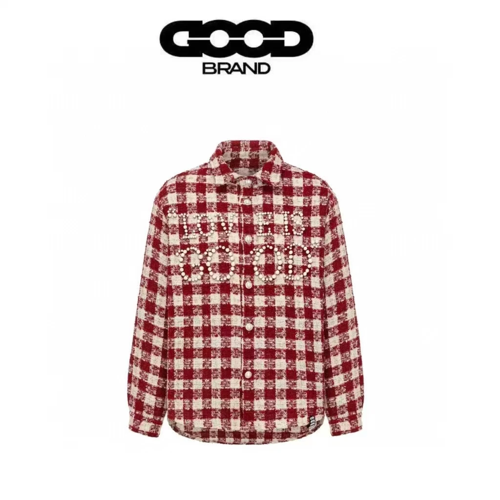 GOODBRAND LOVE IS GOOD珍珠小香风哈尔格纹时尚高级长袖衬衫