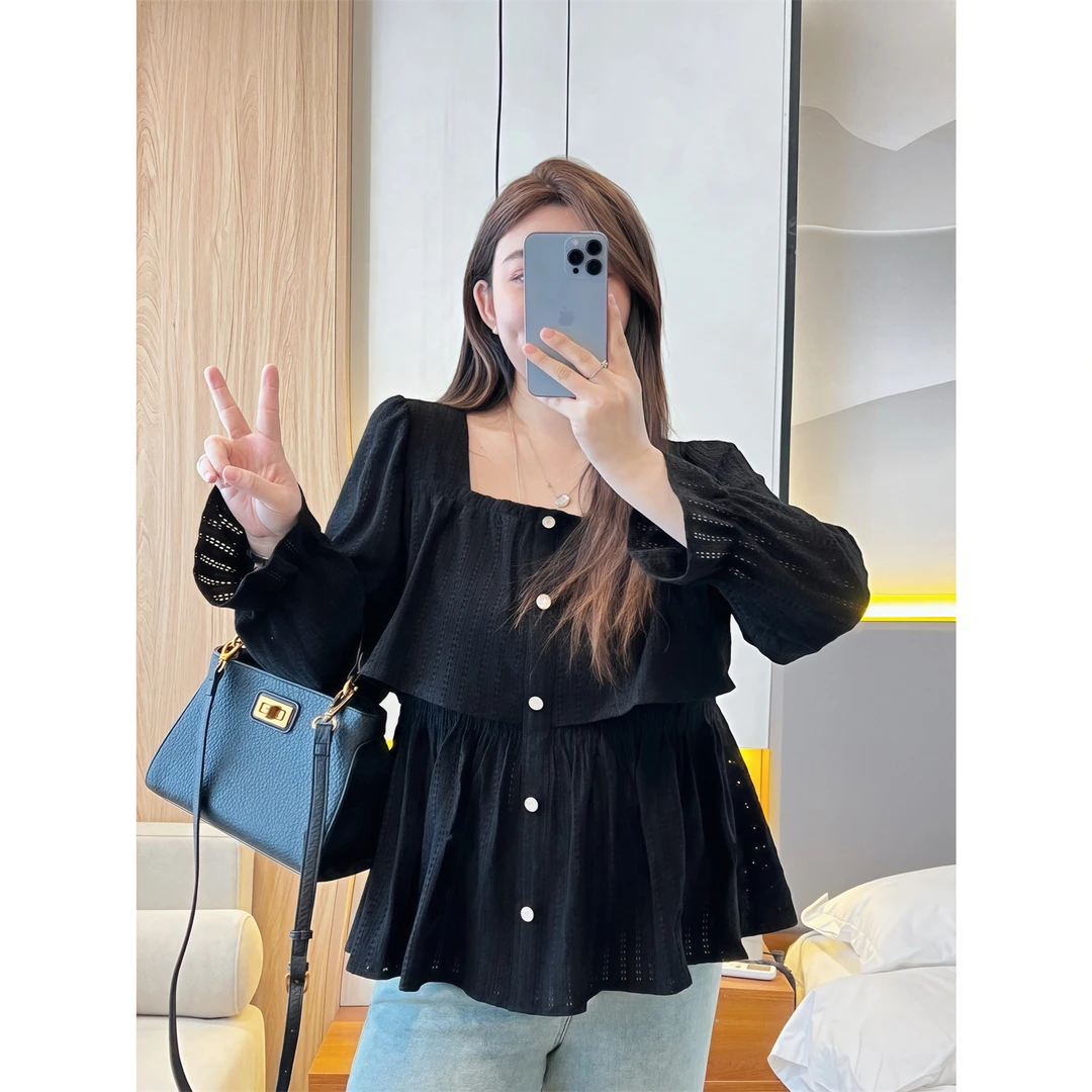 断码捡漏~青岚覆雪/气质法式荷叶边方领娃娃衫14238大码200斤胖mm