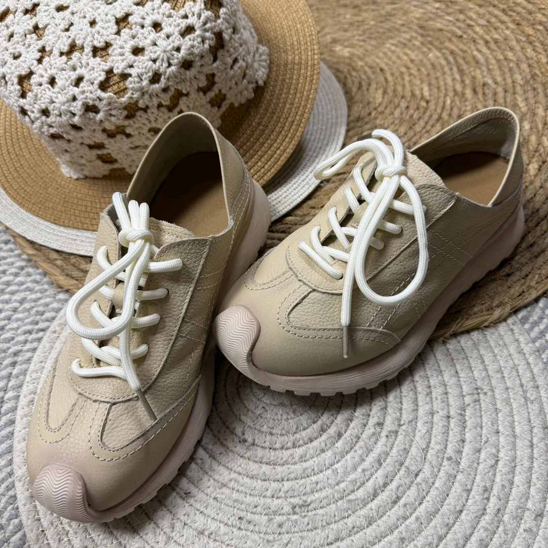 德训鞋百搭平底复古休闲软头层牛皮女鞋软底软面时尚舒适