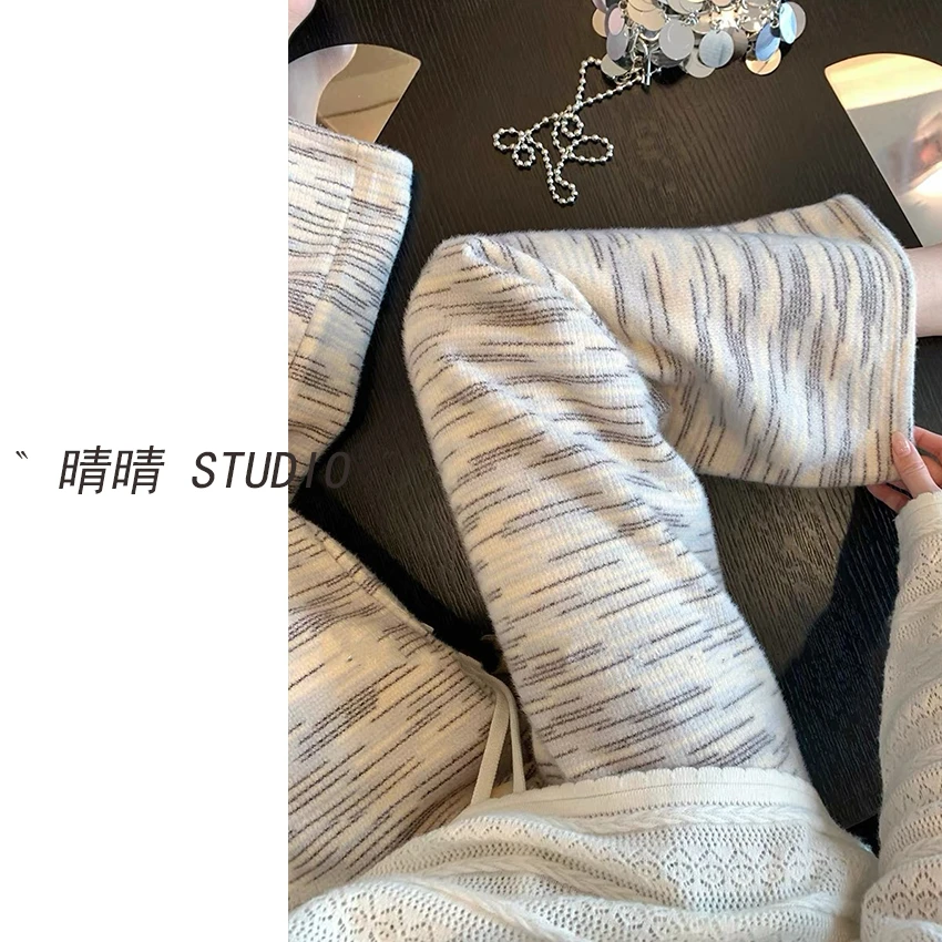 晴晴家-「锻彩羊绒纱」25年冬韩系加绒慵懒彩砂直筒阔腿卫裤1726