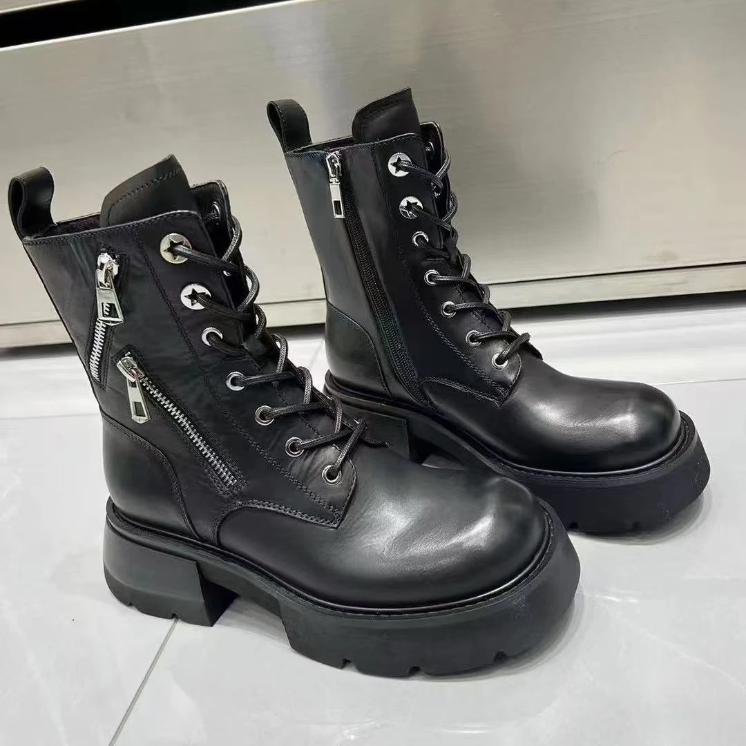 现货A4｜MZ高端胎牛皮羊里垫厚底潮酷女鞋｜半码拍小｜730-01