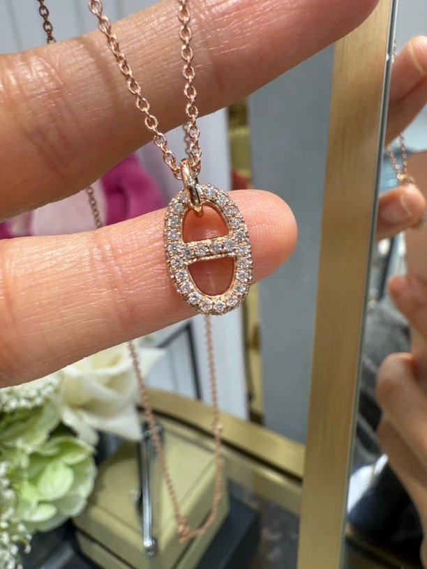 【琳熙定制】推荐！18K金猪鼻子钻石项链 60分左右