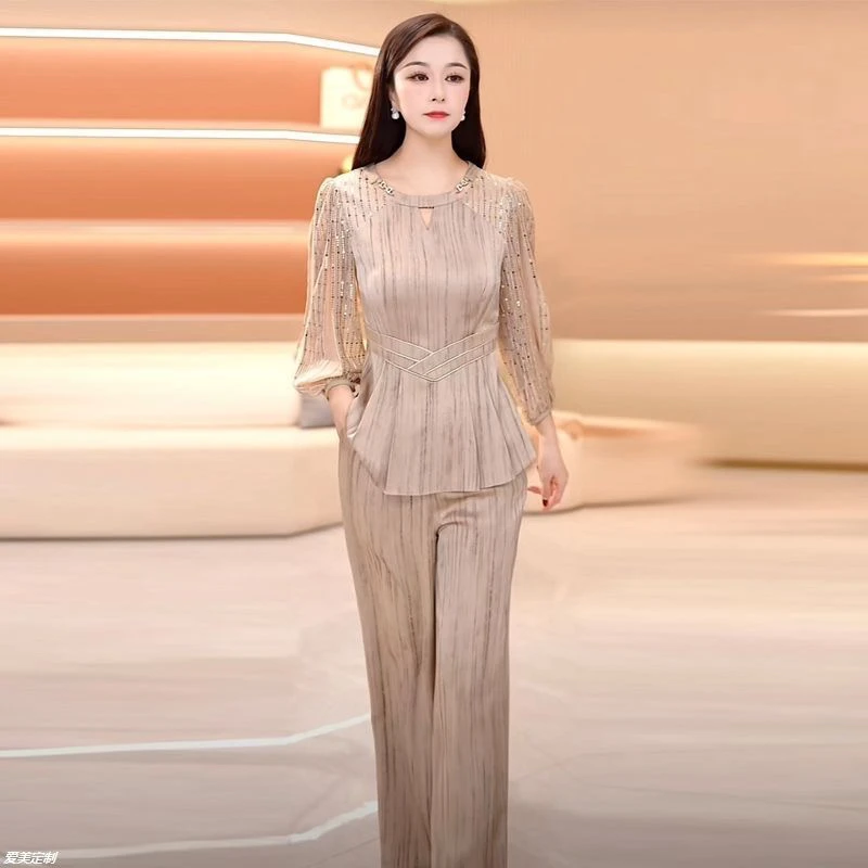 时尚套装女春季新款轻奢高级感妈妈显瘦上衣阔腿裤洋气两件套