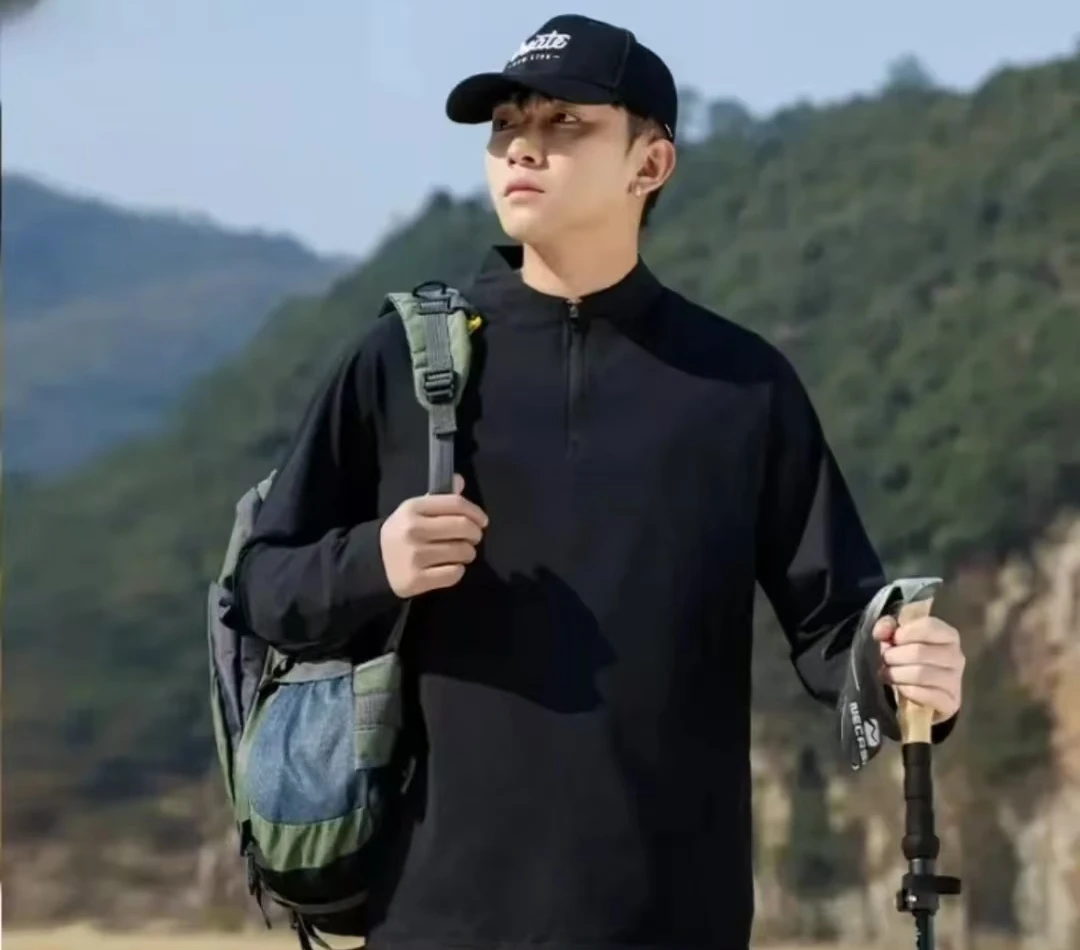 【QQ】户外拉链长袖加绒运动T恤