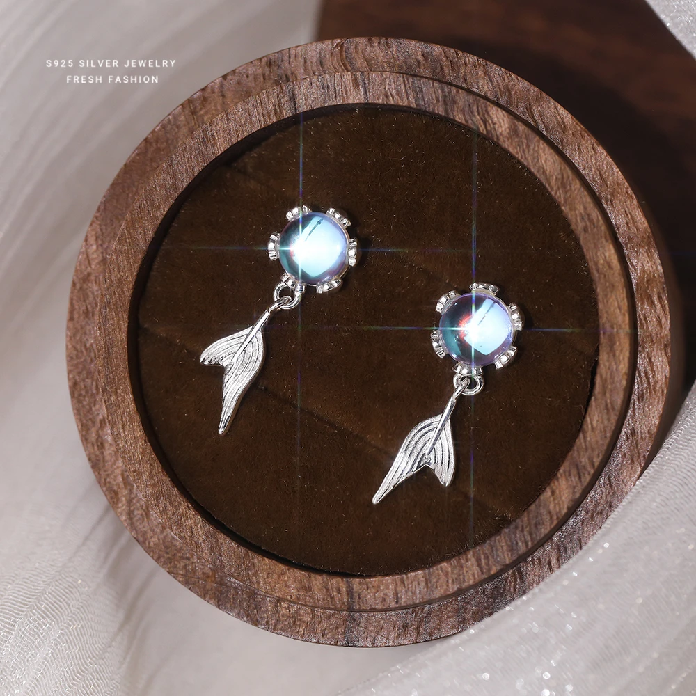 925银耳饰 s925纯银森系仙女月光泡泡鱼尾耳钉女时尚百搭小众耳饰