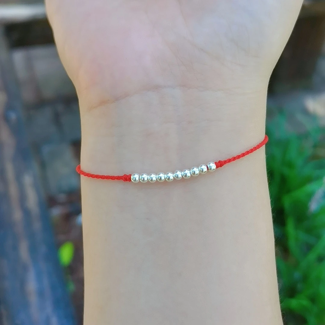 足银手链 纯银十全十美细款调节式简约原创设计手绳闺蜜红绳甜美