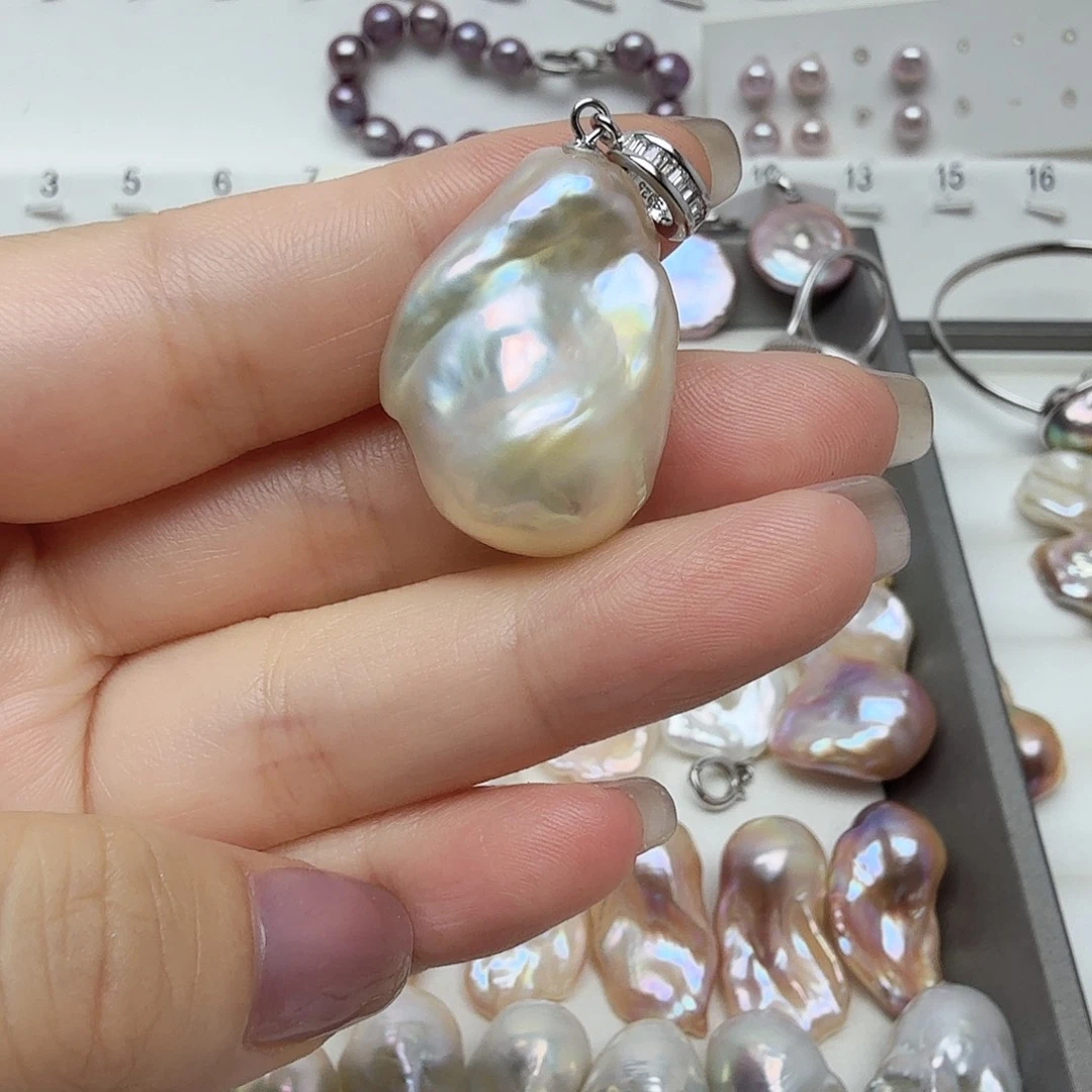 淡水珍珠银S925镶嵌吊坠(不含链)不退不换