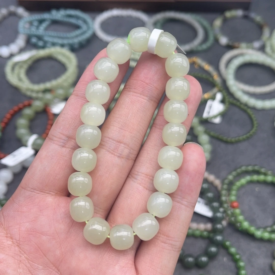 和田玉未镶嵌手串卡9.5高冰晴水老型珠