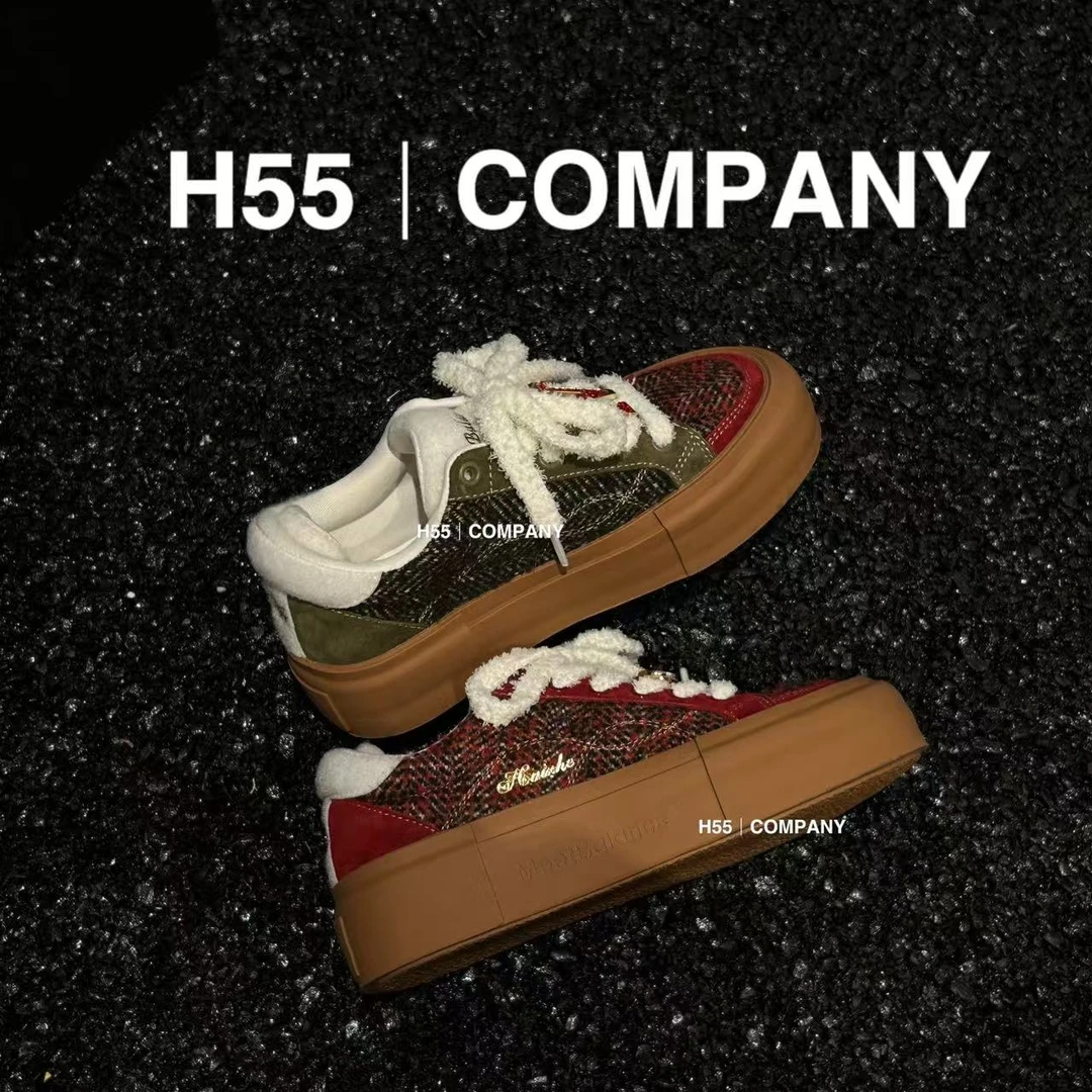 【于月专属】H55-加州小镇｜（4cm）RL风新年氛围粗花呢小板鞋10-2208