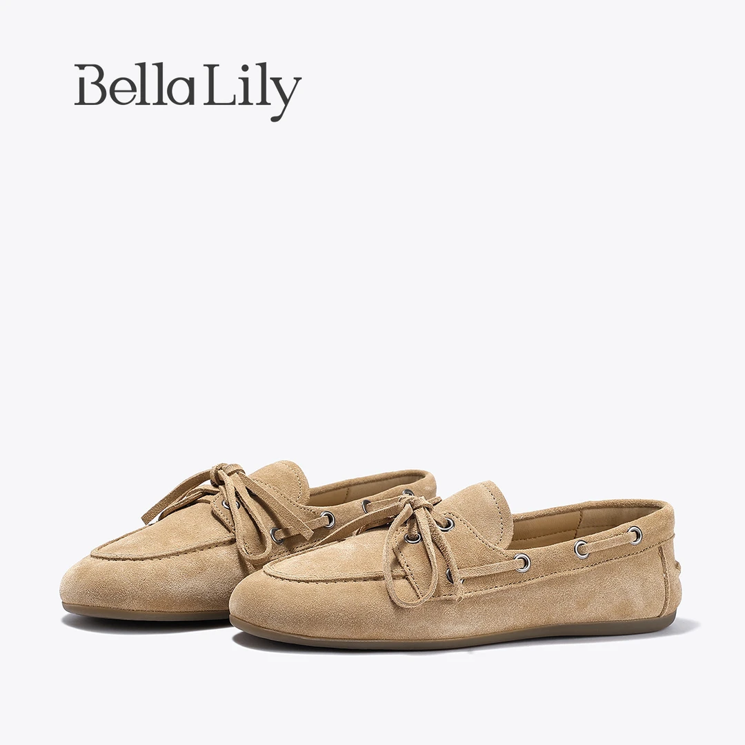BellaLily2025秋季新款通勤百搭乐福鞋韩系简约一脚蹬牛皮软底鞋