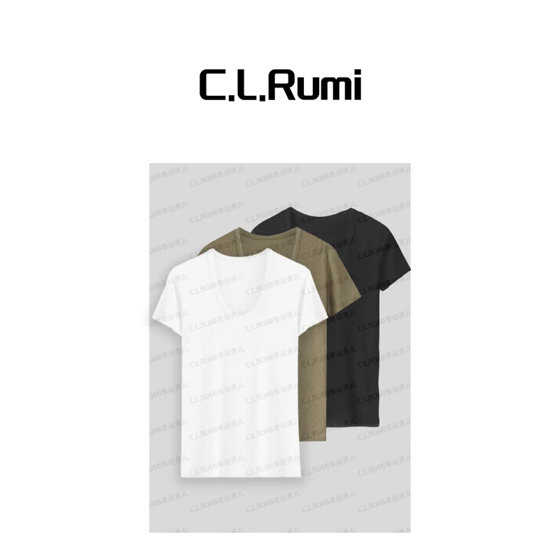 【Rumi时装】“舒适圈”25夏可机洗的桑蚕丝T显瘦U领短袖上衣6712tx