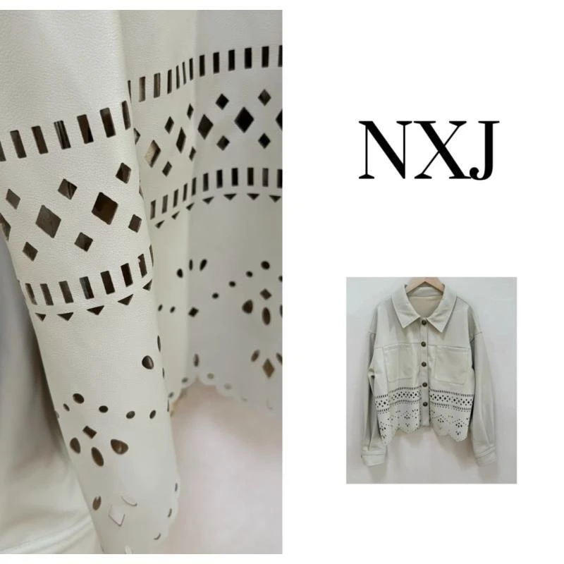 NXJ【欢乐颂】微胖大码 小众品牌订单激光烧花皮外套250911