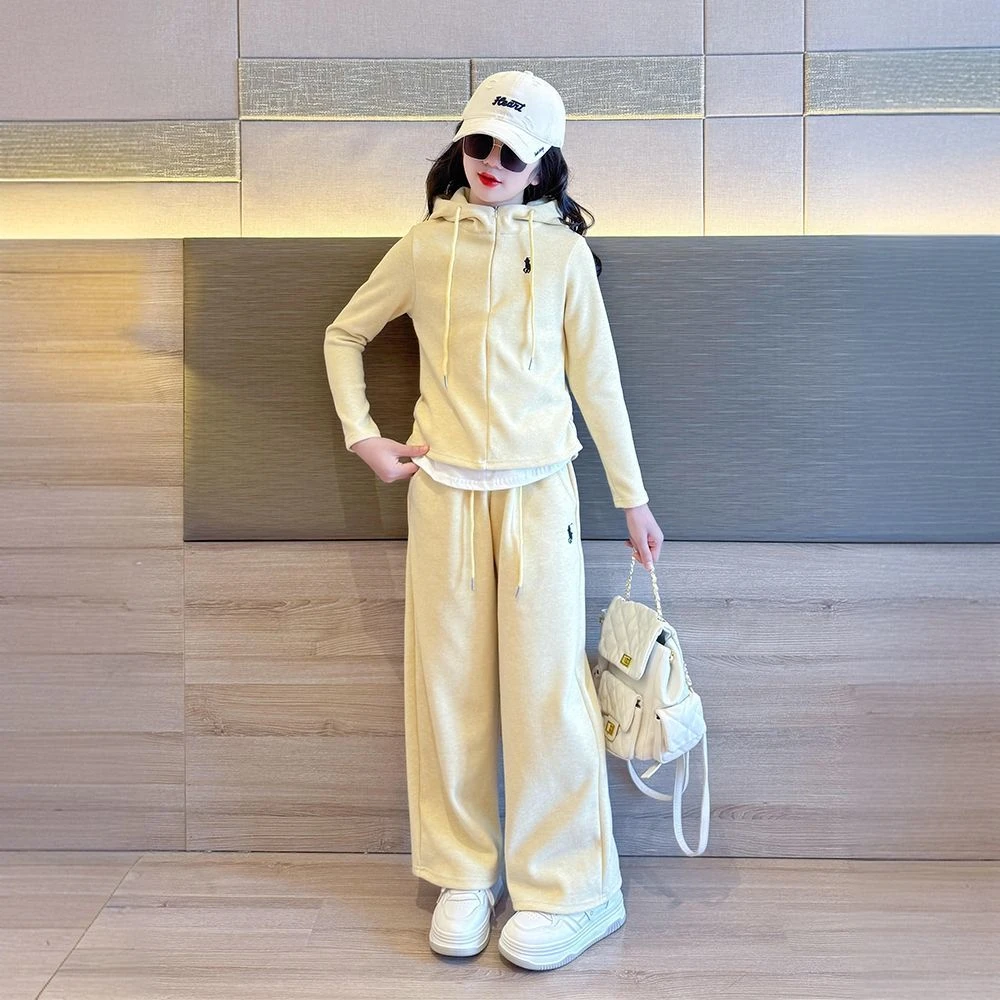 女童开衫卫衣套装2025春秋季新款洋气儿童女孩连帽外套长裤两件套