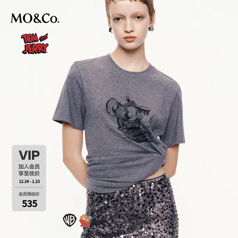 MOCO短袖T恤2025秋新品猫和老鼠联名系列抗菌防螨棉质MBE3TEE002