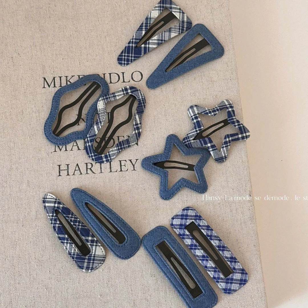 韩版蓝色牛仔格纹发夹女侧边刘海夹子头饰高级感时尚碎发BB夹边夹