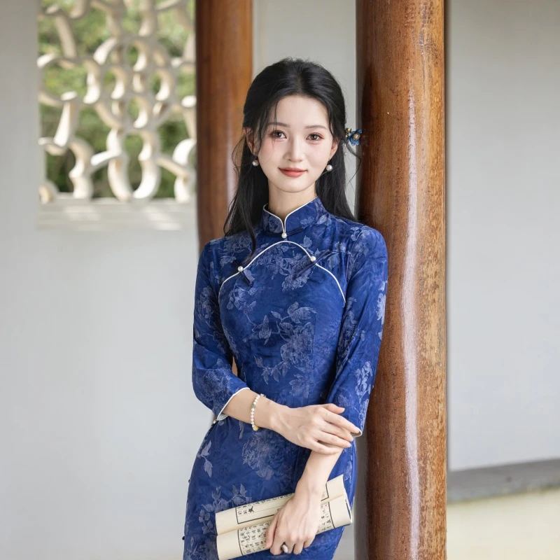 蓝梦 秋上新旗袍裙子女款爆款2025新款日常旗袍