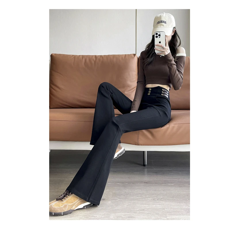 高腰收腹显瘦喇叭裤皮标微喇裤