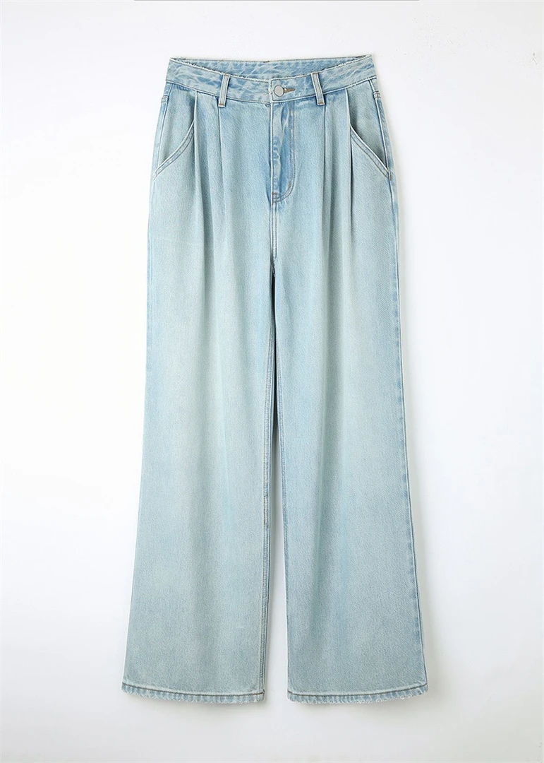 女天丝醋酸牛仔裤 直筒拖地裤 休闲水洗牛仔