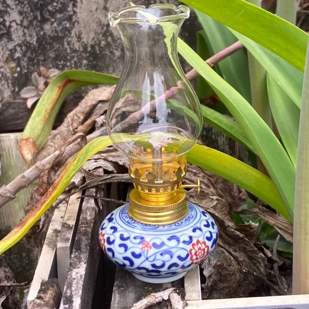 【茶香凝】景德镇陶瓷手绘缠枝莲陶瓷酥油灯供灯摆件