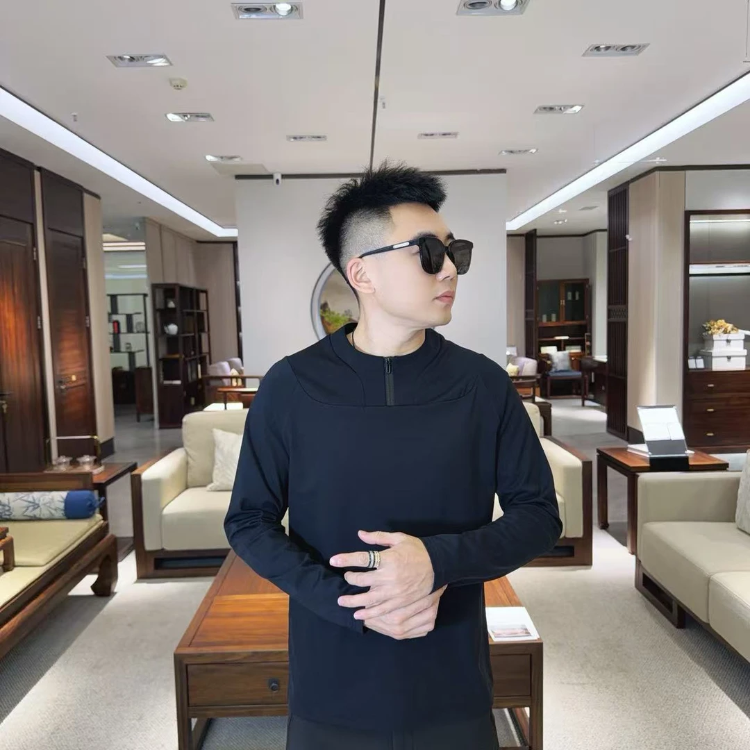 男秋冬透气男装保暖长袖时尚拉链冬季拼接T恤