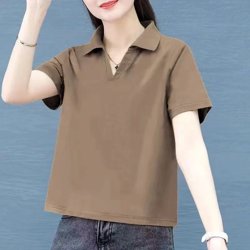 有领短袖T恤女2025夏季新款时尚运动POLO衫女装中年妈妈翻领上衣