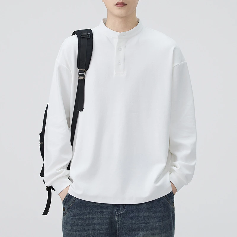 2025新款秋季日系复古秋季新款男士立领长袖T恤卫衣打底宽松大码