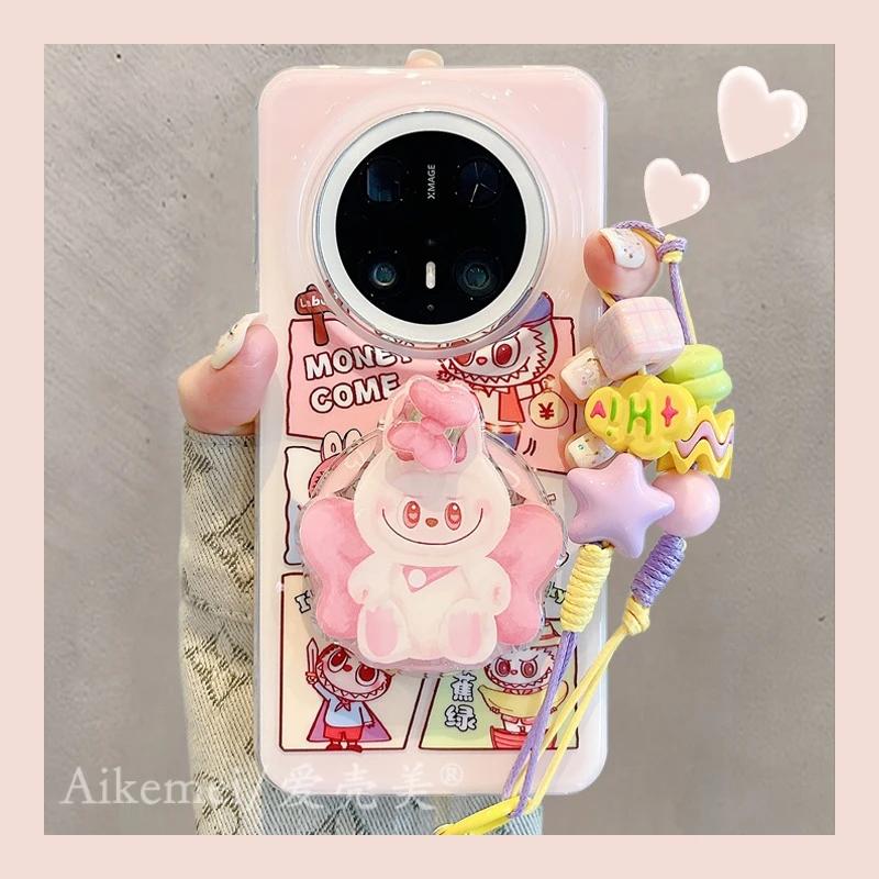 适用华为mate70pro+手机壳不蕉绿呲牙mate60pro+小怪兽磁吸支架女