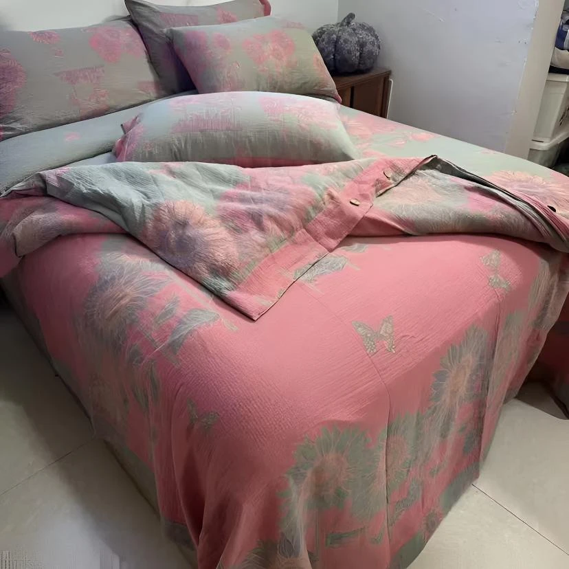 （向日葵粉）枕套纯棉双层纱布一对装全棉可水洗A类单人枕套