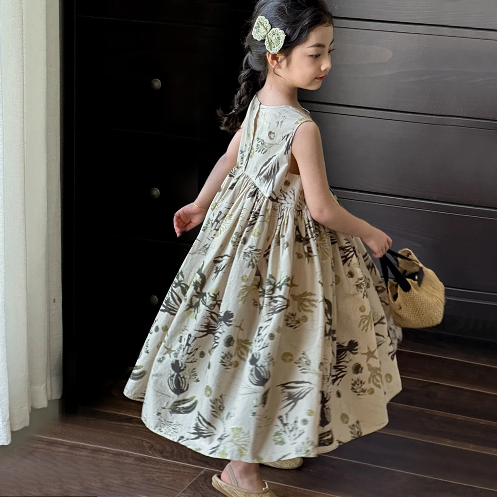 小红鱼女童连衣裙夏装2025新款高端碎花吊带裙女孩背心裙子潮
